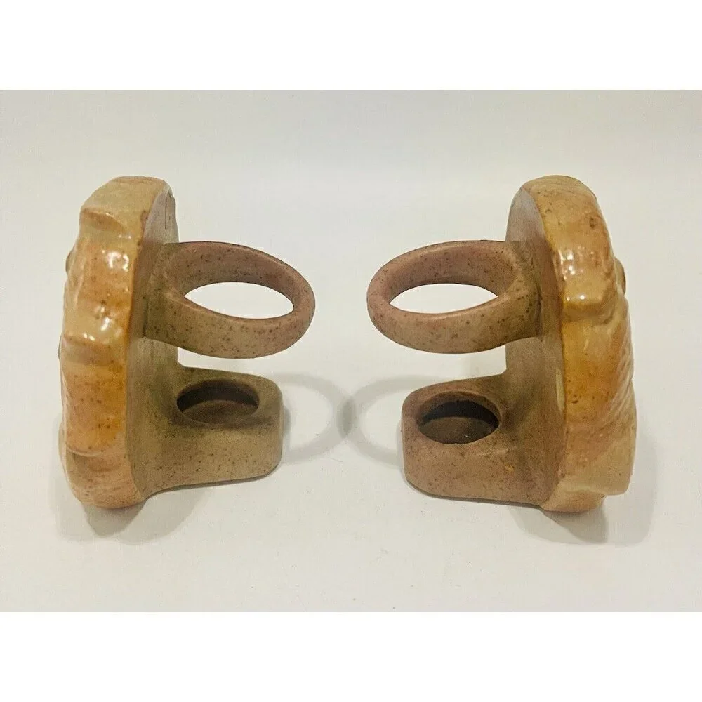Vintage Lion Napkin Rings Stoneware Zoo Holders  Ceramic Safari Animals Pottery